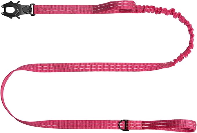 ICEFANG Tactical Dog Leash,K9 Training Walking Bungee Lead with 2 Control Handle,Heavy Duty Quick Release Metal Clasp,for Medium Large Breed (Reflective Pink, 6 FT)-Mewly Pet