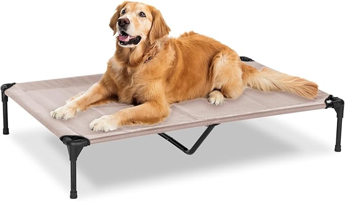 Elevated Dog Bed for Outdoor, XL Raised Dog Cot with Washable Mesh, Cooling Pet Cot Chew Proof for Outside Camping, 49"x33" Grey-Mewly Pet