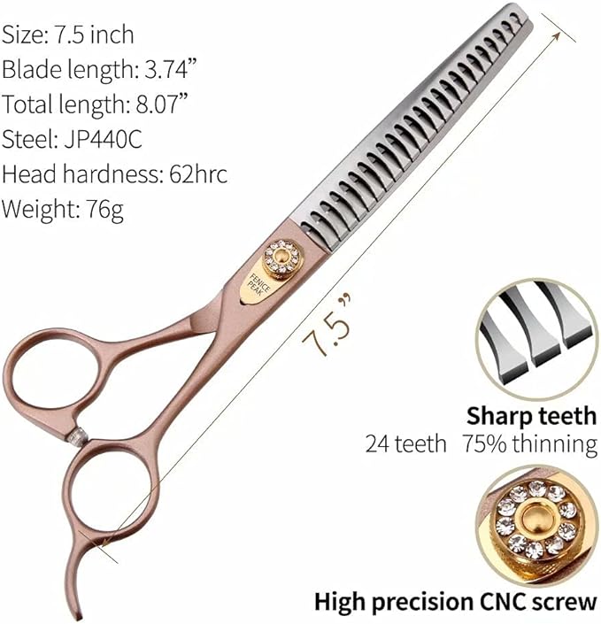 Fenice Peak Thinning Shears for Dogs and Cats Pet Grooming Scissors Chunkers Shears 440C Stainless Steel Professional Dog Trimming Scissors 7.5''-Mewly Pet