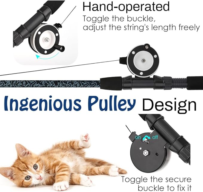 Pawaboo Cat Feather Toys, 4 Pack Interactive Cat Feather Teaser Wand Toys, Retractable Fishing Pole Wand Catcher Exerciser with Refill Fish, Dragonfly Worm with Bells, Fun Kitten Kitty Toy, Colorful-Mewly Pet