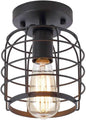 Create For Life® Industrial Vintage Flush Mount Ceiling Light,Rustic Metal Cage Pendant Lighting Lamp Fixture for Hallway Stairway Kitchen Garage, E26, Black Painting Finish