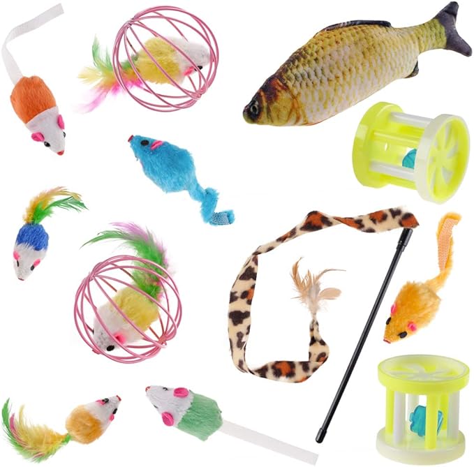 QBSM Cat Christmas Plaid Pet Paw Stockings with 26 Pcs Cat Toys for Cats and Kitten-Mewly Pet