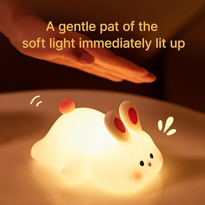 ANGTUO Bunny Night Light, Big Face Rabbit, Dimmable & Rechargeable, Cute White Night Light, Kawaii Room Decor