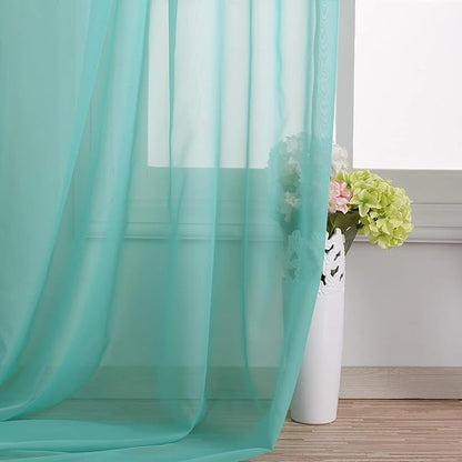 NICETOWN Pool Blue Decorative Window Scarfs, Fresh Color Chic Voile Sheer Curtains Flexible Valances for Beach House & Nursery Decor, Set of 2, W60 x L216