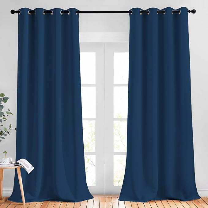 NICETOWN Moroccan Blue Curtains for Home Office, Grommet Thermal Curtains Blackout Light Blocking Room Darkening Window Treatments for Bedroom/Living Room, 2 Panels, W52 x L90