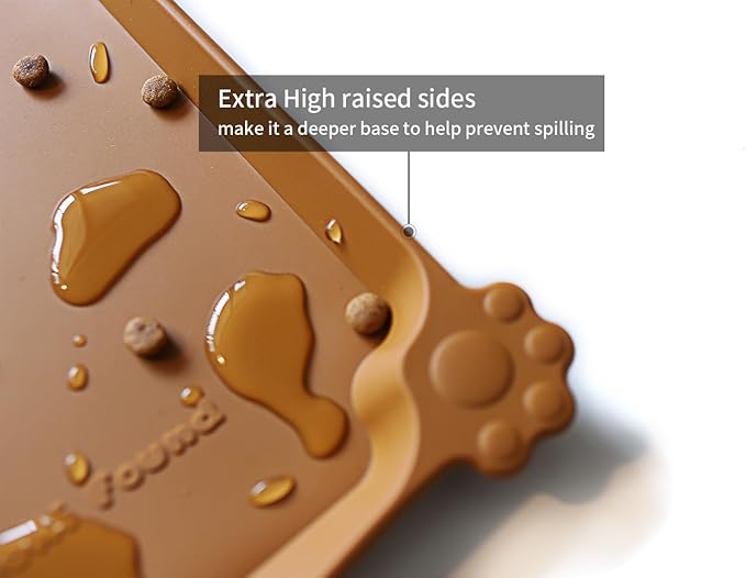 Hoki Found L Silicone Pet Food Mats Tray - Non Slip Pet Dog Cat Bowl Mats Placemat - Dog Pet Cat Feeding Mat - Waterproof Dog Cat Food Mats -Pet Water Mats for Carpet -Butterscotch-Mewly Pet