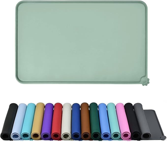 Waterproof Pet Feeding Mat with High Raised Edges, Heavier and Thicker Placemats for Cat Dog Water Bowl with BPA Free, Dogs Cats Food Mats for Messy Drinkers to Prevent Spill and Protect Floors-Mewly Pet