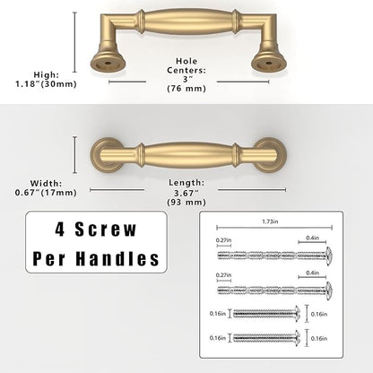 10 Pack Champagne Bronze Cabinet Pulls 3 Inch(76mm) Kitchen Cabinet Handles Solid Zinc Alloy Cabinet Hardware Drawer Pulls
