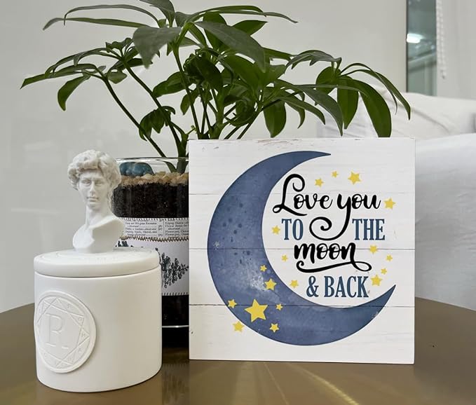 Inspirational Wooden Nursery Decor - Star Moon Signs for Kids Room & Family Love - 'Love You to the Moon and Back'