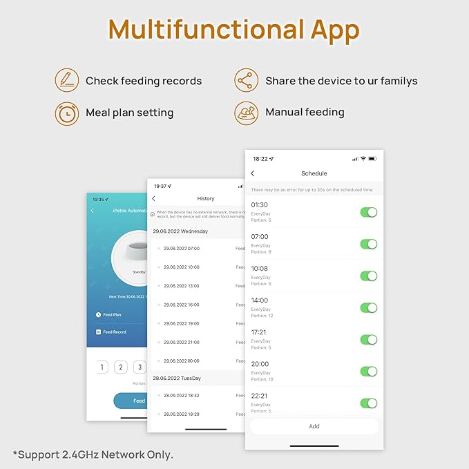 iPettie Automatic WiFi Pet Feeder for 2 Pets, 5L Capacity, 1-10 Meals Per Day, Adjustable Bowl Height, Smart Dog Cat Feeder with 2 Stainless Steel Bowls, 2.4G WiFi App Control for Cats and Small Dogs-Mewly Pet
