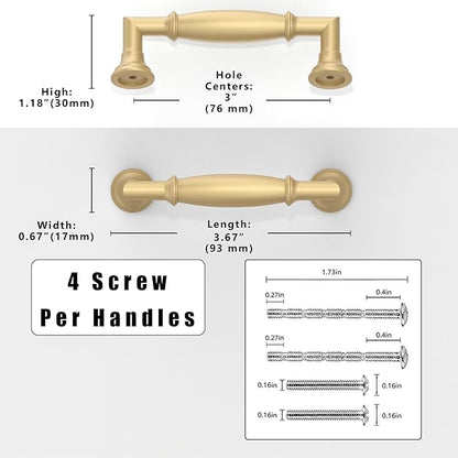 10 Pack Brushed Gold Cabinet Pulls 3 Inch(76mm) Kitchen Cabinet Handles Solid Zinc Alloy Cabinet Hardware Drawer Pulls