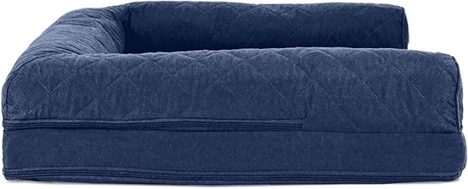 Furhaven Cooling Gel Dog Bed for Large/Medium Dogs w/ Removable Bolsters & Washable Cover, For Dogs Up to 55 lbs - Quilted Sofa - Navy (Blue), Large-Mewly Pet