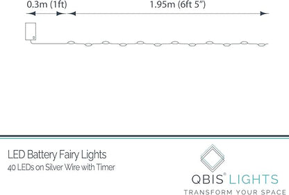 QBIS Warm White Fairy Lights Battery Operated with Timer Mode, 40 Micro LEDs for Mason Jars, 6.5ft, Silver Wire Lights Indoor Use (Warm White) - 2 Pack