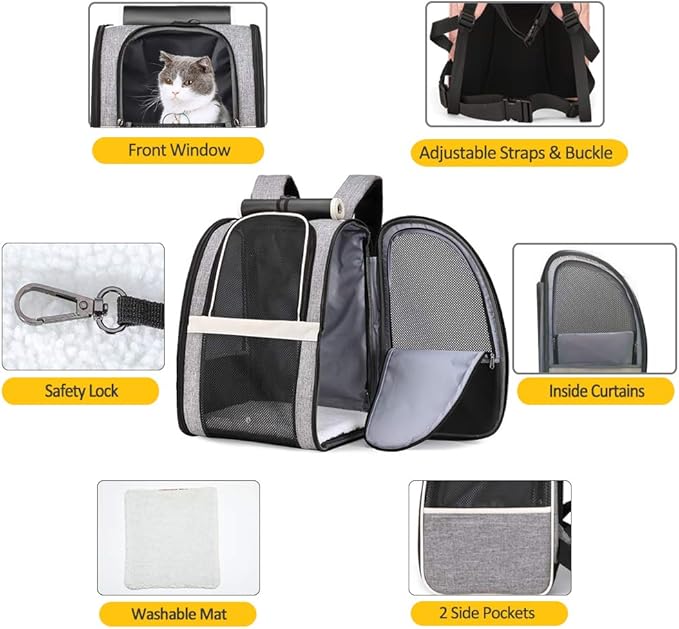 Texsens Pet Carrier Backpack with Window Blind for Small Cats Dogs, Ventilated Design, Safety Straps, Buckle Support, Collapsible, Designed for Travel, Hiking, Winter Outing, Outdoor, Go to Vet-Mewly Pet