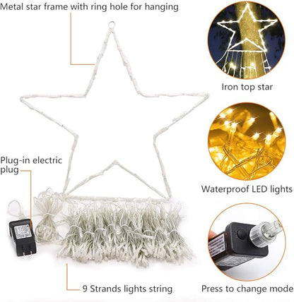 FUNIAO (New) Christmas Decoration Lights, 320 LED Waterfall Christmas Tree Lights with 12" Star Topper, 8 Modes Indoor Outdoor String Lights for Yard, Party, Home, Holiday (Warm White)