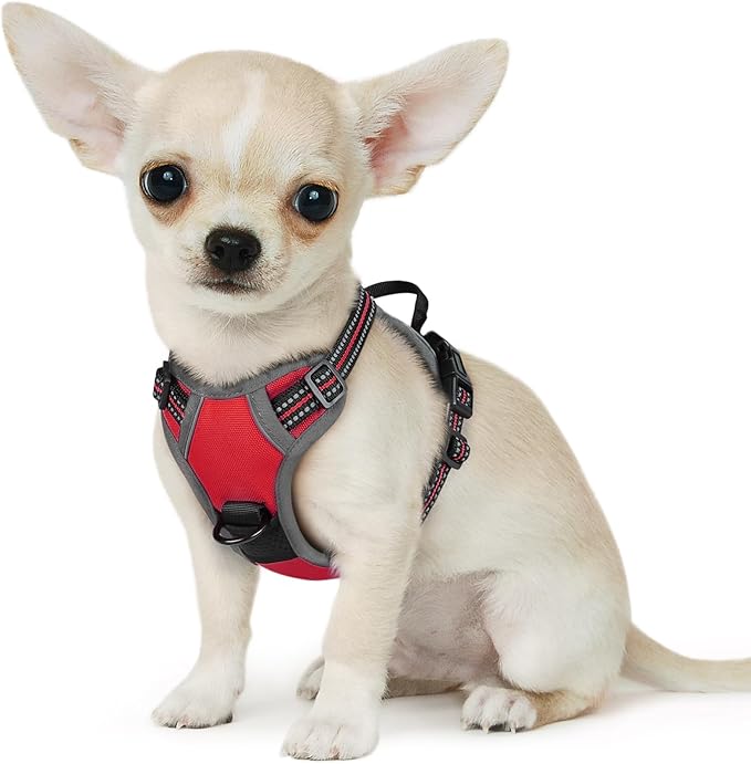 Eagloo Small Dog Harness No Pull, Service Vest with Reflective Strips and Control Handle, Adjustable and Comfortable for Easy Walking, No Choke Pet Harness with 2 Metal Rings, Red, XS-Mewly Pet