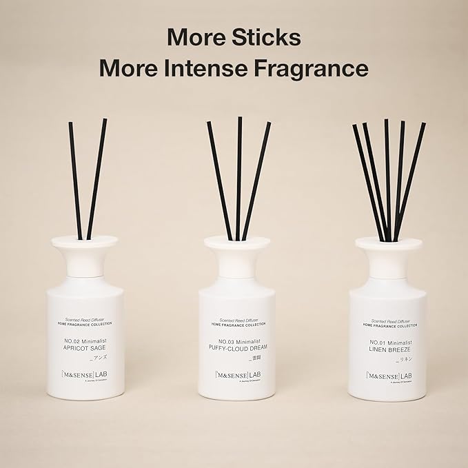 M&SENSE Minimalist Large Reed Diffuser 300ml, Linen Breeze Scented with Natural Essential Oils, Long Lasting with 7 Sticks, Non-Toxic Home Fragrance for Bedroom, Bathroom Decor