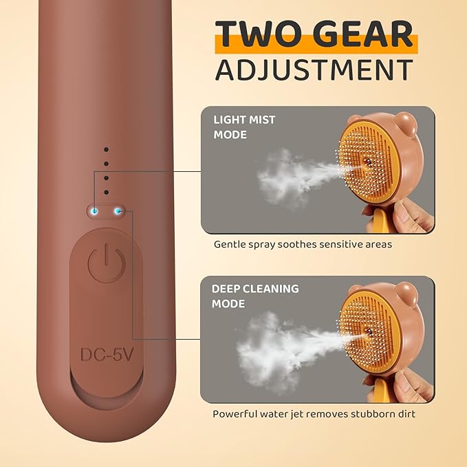 Cat Steam Brush, Self Cleaning Pet Spray Hair Removal Comb with Release Button, 3 In 1 Cat Brush for Indoor Cats, Waterproof Pet Grooming Brushes for Long Short Haired Dogs Cats（Brown）-Mewly Pet