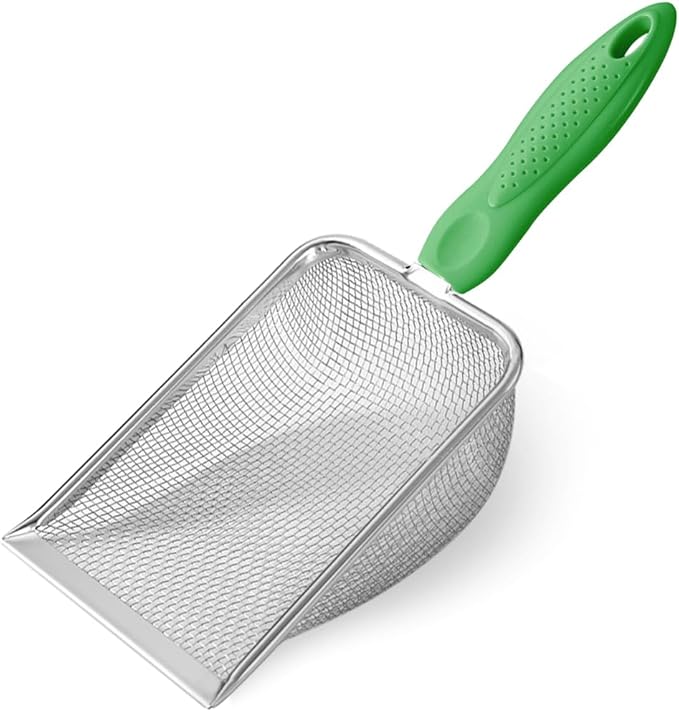 Cat Litter Scoop,Sturdy Litter Cleaner Corner Shovel,Stainless Steel Mesh Litter Shovel,Easy to Clean Reptile Terrarium Sand Waste,Beach Shovel(Green)-Mewly Pet