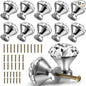 40mm Kitchen Cabinet Knobs Drawer Pull Handle Hardware, Crystal Clear Glass Round Diamond Shape Dresser Closet Bi-fold Door Bathroom Cupboard Desk Nightstand Furniture Decorative Drawer Knobs （12PCS）