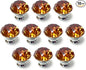 10 Pcs 30mm Silver Plated Base Diamond Shape Crystal Glass Cabinet Knob Drawer Knob Pull Handle Used for Kitchen, Dresser, Door, Cupboard (Amber)