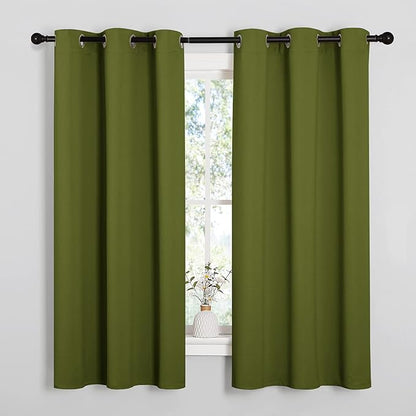 NICETOWN Olive Green Blackout Curtains 68 inches Length for Laundry Room, 2 Panels, 42" Wide, Thermal Insulated Decoration Drapes for Office Window