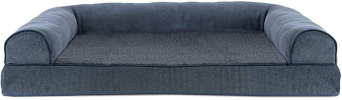 Furhaven Cooling Gel Dog Bed for Large/Medium Dogs w/ Removable Bolsters & Washable Cover, For Dogs Up to 55 lbs - Sherpa & Chenille Sofa - Orion Blue, Large-Mewly Pet