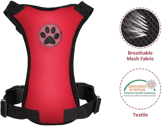 SlowTon Dog Seat Belt Harness for Car, Dog Car Harness Adjustable Mesh Breathable & Dog Seatbelt Safety Tether with Elastic Bungee for Small Medium Large Pets(Red Seatbelt, Single Clip, XXXS)-Mewly Pet