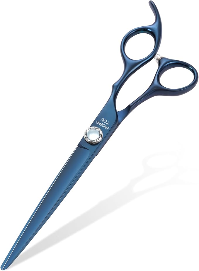 7 inch Matte Blue Straight Dog Grooming Scissors Professional 440C Stainless Steel Dog Shears Smooth Cutting Comfortable Grip and Easy to Use for Groomers and Home Use-Mewly Pet