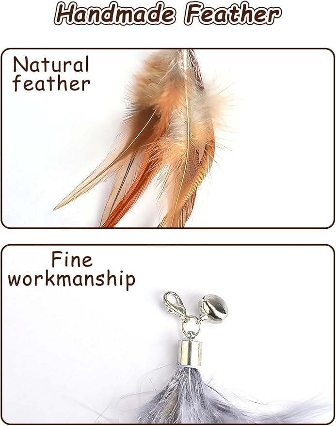 Cat Feather Toys Refills Cat Wand Replacement Feathers 6 PCS Handmade Cat Toy Feather Refills for Cat Wand Attachments Interactive Feather Cat Toy for Indoor Cats-Mewly Pet