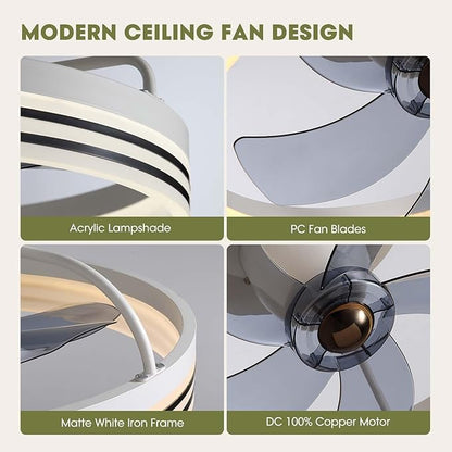 Ceiling Fans with Lights, 360° Rotating Ceiling Fan with Lights and Remote, 6 Wind Speeds Smart Flush Mount Ceiling Fan for Bedroom, Dining Room and Kitchen 20"