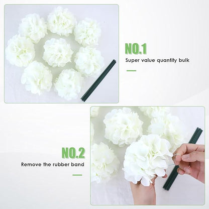 AVIVIHO 65Pcs White Hydrangea Artificial Flowers Bulk (Not Squished, No Steaming Need) Realistic Ivory Faux Hydrangeas Silk Flowers with Stems for Home,Weddings,Party,Centerpieces,Arch,Florals Decor