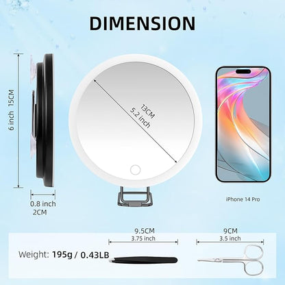 30x Magnifying Mirror with Light, Large 6" Rechargeable Lighted 30x Magnified Mirror with Suction Cups & Table Stand, 3 Color Modes Dimmable Light up Travel Magnifying Makeup Mirror High Magnification