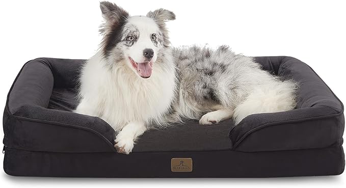 Bedfolks Orthopedic Dog Bed, Big Waterproof Dog Sofa Bed for Large Dogs, Egg Foam Pet Couch Bed with Removable Washable Cover and Nonslip Bottom, Black-Mewly Pet