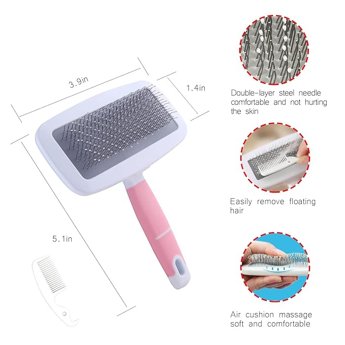 Small Animal Pet Grooming Kit with Pet Shedding Slicker Brush, Bath Massage Glove, Pet Grooming Comb, Nail Clipper Trimmer for Rabbit, Puppy, Kitten, Guinea Pig, Hamster, Ferret (Pink)-Mewly Pet