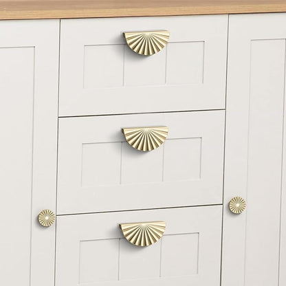5 Pack 3 Inch (76mm) Brushed Gold Cabinet Pulls Cup Flat Drawer Handles Kitchen Cupboard Pull Bathroom Dresser Sunflower Handle Unique Hardware for Furniture Door Wardrobe Hardware TYH-BG-5