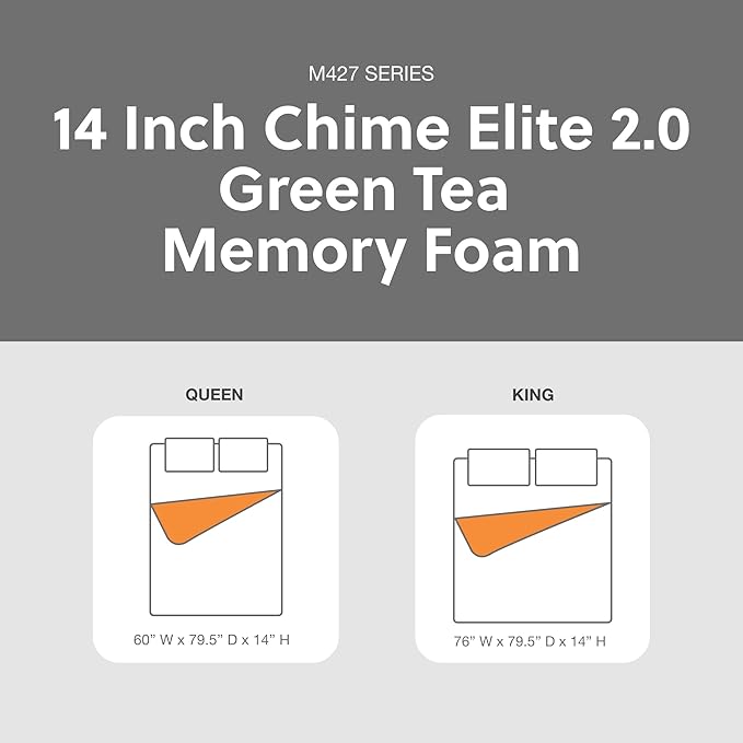 Signature Design by Ashley 14 Inch Chime Elite 2.0 Ultra Plush Green Tea Memory Foam Mattress for Cool Sleep and Pressure Relief, King, Fiberglass Free, Mattress In A Box