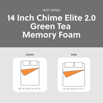 Signature Design by Ashley 14 Inch Chime Elite 2.0 Ultra Plush Green Tea Memory Foam Mattress for Cool Sleep and Pressure Relief, Queen, Fiberglass Free, Mattress In A Box