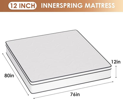 PayLessHere 12 Inch King Innerspring Mattress in a Box with Bamboo Charcoal Gel Memory Foam Fiberglass Free CertiPUR-US Certified Medium Firm Spring Mattress Pressure Relief,King