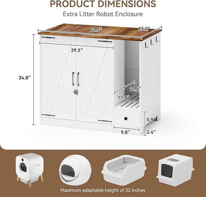 YUSING Litter Robot Enclosure, Cat Litter Box Furniture Hidden, Cat Litter Box Enclosure Cabinet Large with Double Doors and Pull-Out Drawer for Litter Robot-Mewly Pet