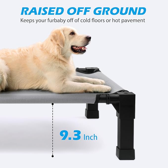 Heeyoo Elevated Dog Bed, Cooling Raised Pet Cot with Chew Proof Washable Breathable Mesh and Metal Frame, Portable Dog Cot Bed with No-Slip Feet for Outdoor or Indoor Use-Mewly Pet