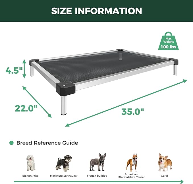 FXW TitanNest Chew-Proof Elevated Dog Bed, Raised Cot for Indoor/Outdoor/Camping Use, Durable & Waterproof Cooling Pet Bed for Small Dogs, 35.0" L x 22.0" W x 4.5" H, Black-Mewly Pet