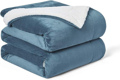 Walensee Sherpa Fleece Blanket (Throw Size 50”x60” Slate Blue) Plush Throw Fuzzy Super Soft Reversible Microfiber Flannel Blankets for Couch, Bed, Sofa Ultra Luxurious Warm and Cozy for All Seasons