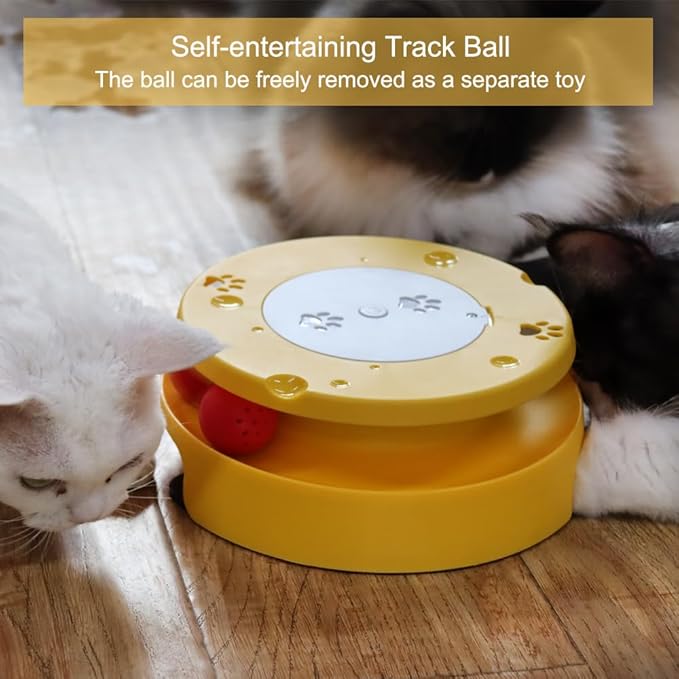 LASOCUHOO 2-in-1 Automatic Cat Toy with Track & Jumping String – Interactive Electric Toy with Rolling Balls & Bell, Battery-Powered (3 AA), Auto Shut-Off for Multi-Cat Play-Mewly Pet