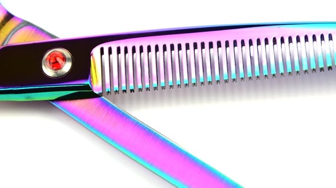 LILYS PET Professional PET Grooming scissors Kit,Coated Titanium,Sharp and Strong Stainless Steel Blade for Dogs Cats Hair Cutting,3 Pieces of Scissors with a Comb and a Case (7.0 inches, Rainbow)-Mewly Pet