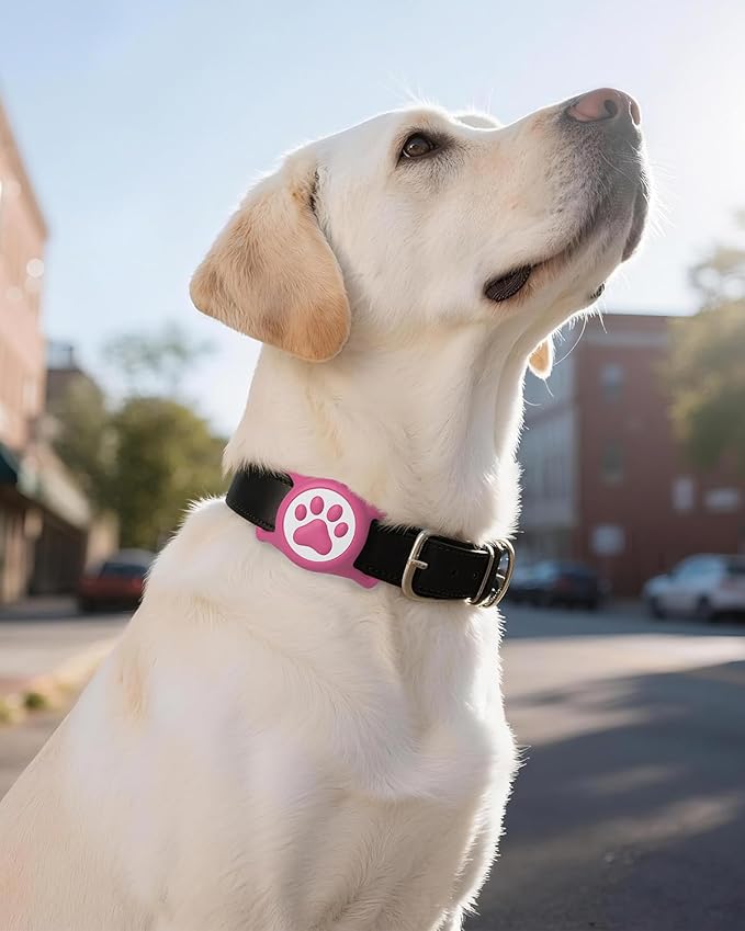 IP68 Waterpoof Dog Airtag Holder, Stretchy Silicone Full Body Covered Apple Air Tag Holder for Dog Cat Collar Fit All Width Collar (Rose, 1 Pack)-Mewly Pet