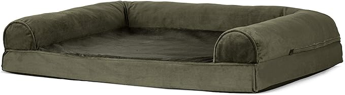 Furhaven Orthopedic Dog Bed for Large/Medium Dogs w/ Removable Bolsters & Washable Cover, For Dogs Up to 55 lbs - Faux Fur & Velvet Sofa - Dark Sage, Large-Mewly Pet