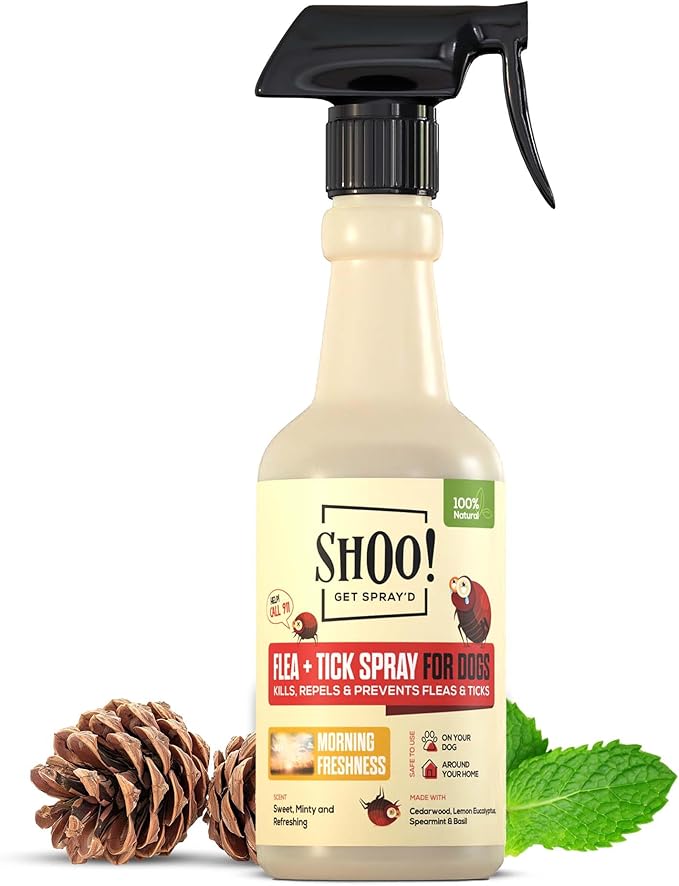 Shoo! Flea & Tick Spray for Dogs and Home | Plant Based, Natural Oils, Chemical Free Formula | Kills, Repels, Prevents | 16 oz (Morning Freshness)-Mewly Pet