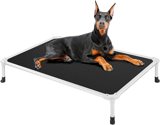 Veehoo Chew Proof Elevated Dog Bed - Cooling Raised Pet Cot - Silver Aluminum Frame and Durable Textilene Mesh Fabric, Unique Designed No-Slip Feet for Indoor or Outdoor Use, Black, X-Large, CWC2003-Mewly Pet