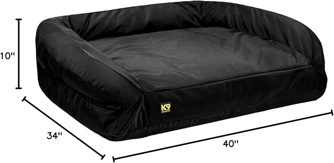 K9 Ballistics Tough Orthopedic Large Bolster Dog Bed - Washable, Durable and Water Resistant Dog Bed - Made for Big Dogs, 34"x40", Black-Mewly Pet